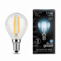 Лампа Gauss Filament Шар 11W 750lm 4100К Е14 LED 1/10/50